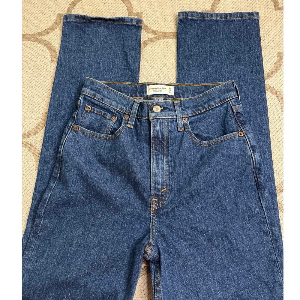 Abercrombie & Fitch The 90’s Straight Ultra High Rise Dark Blue Jeans, size 25/0 - Picture 3 of 13